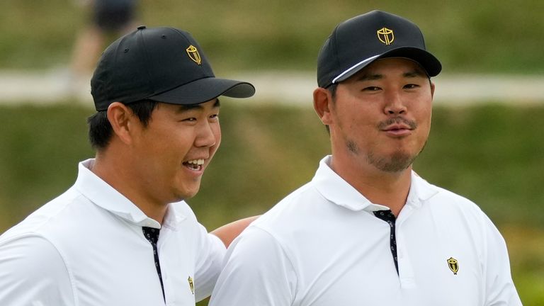 International teams' Tom Kim, of South Korea, and Si Woo Kim, of South Korea