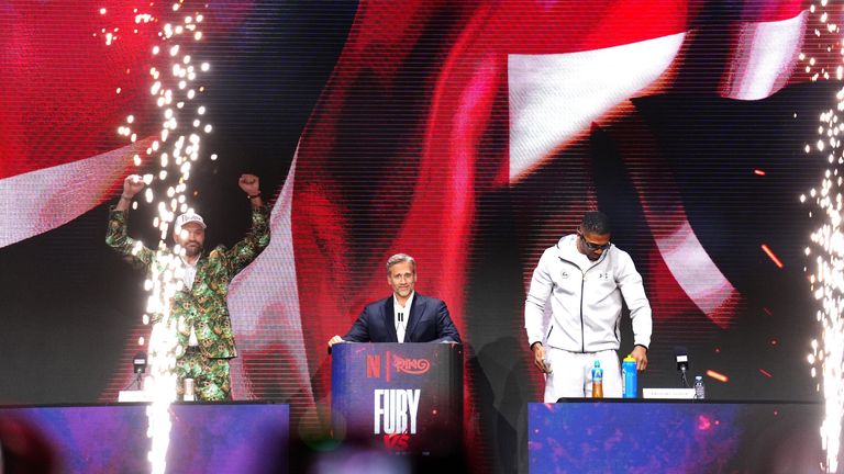 Tyson Fury and Anthony Joshua made their long-awaited entrances to their first press conference