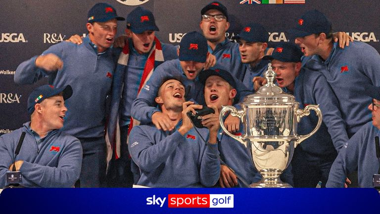 Walker Cup winning team sing Wonderwall.