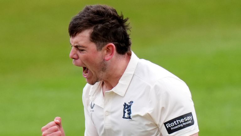 Warwickshire's Ethan Bamber celebrates a wicket during at County Championship match (PA Images) 
