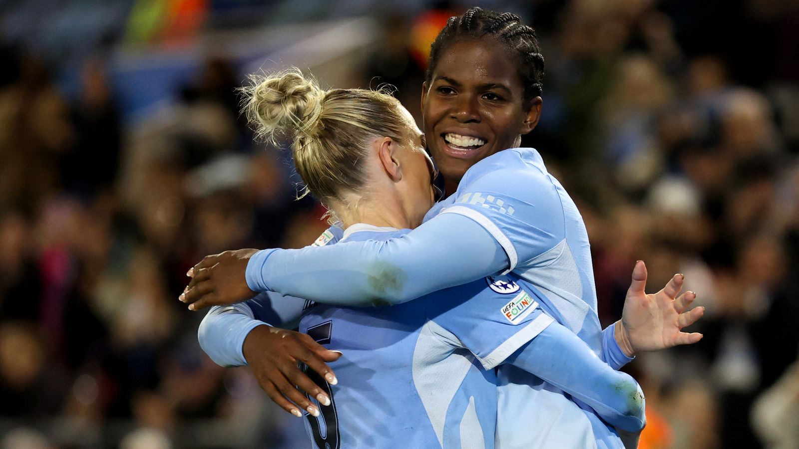 Manchester City striker Khadija Shaw celebrates scoring the opener against PSG