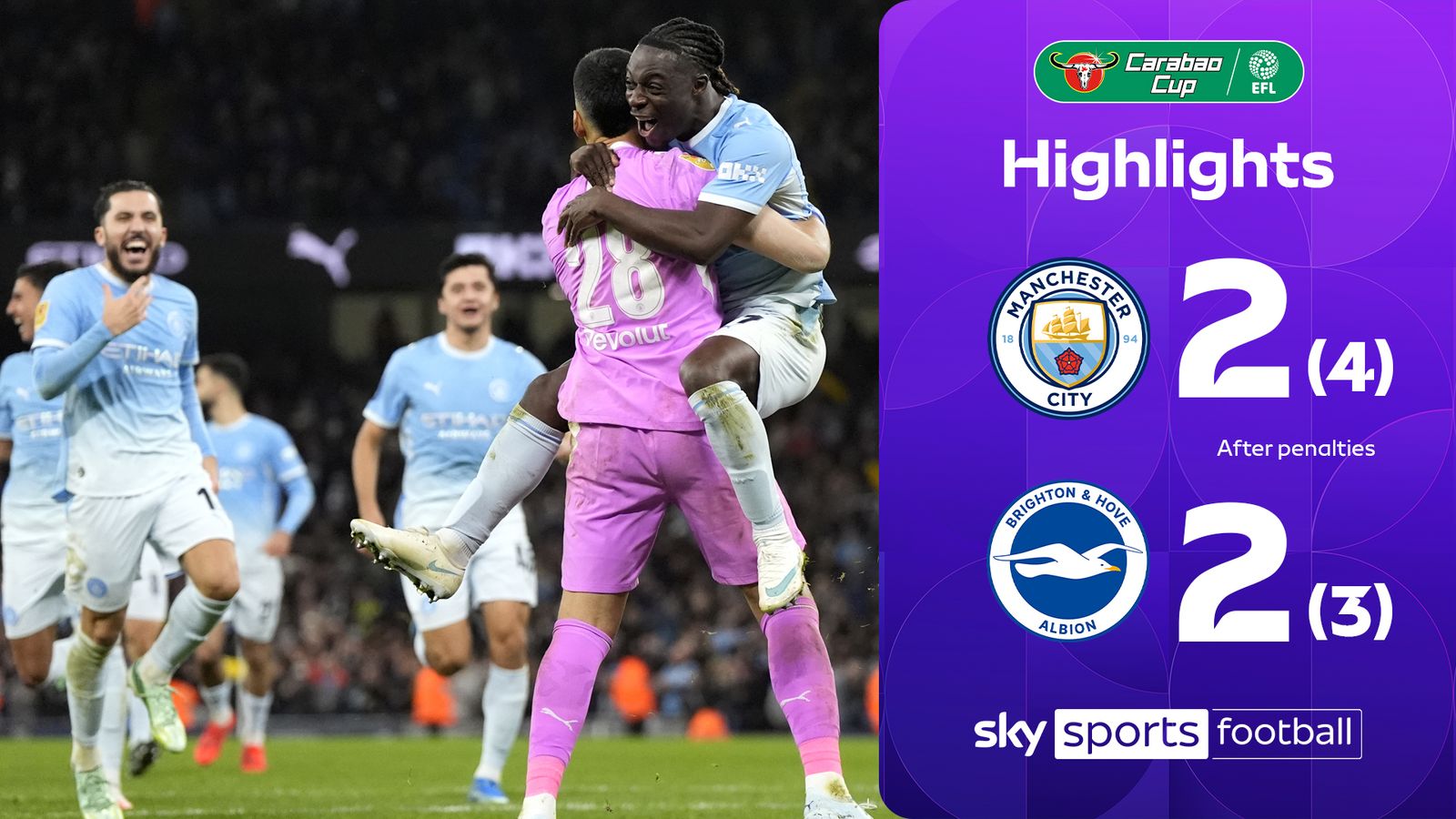 Rulli the hero as Man City edge Brighton in penalty shoot-out