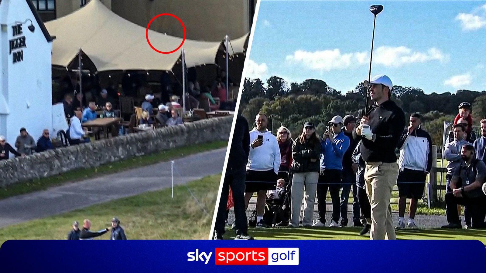 Gareth Bale's wayward shot lands on pub roof at the famous 17th Hole at St Andrews.