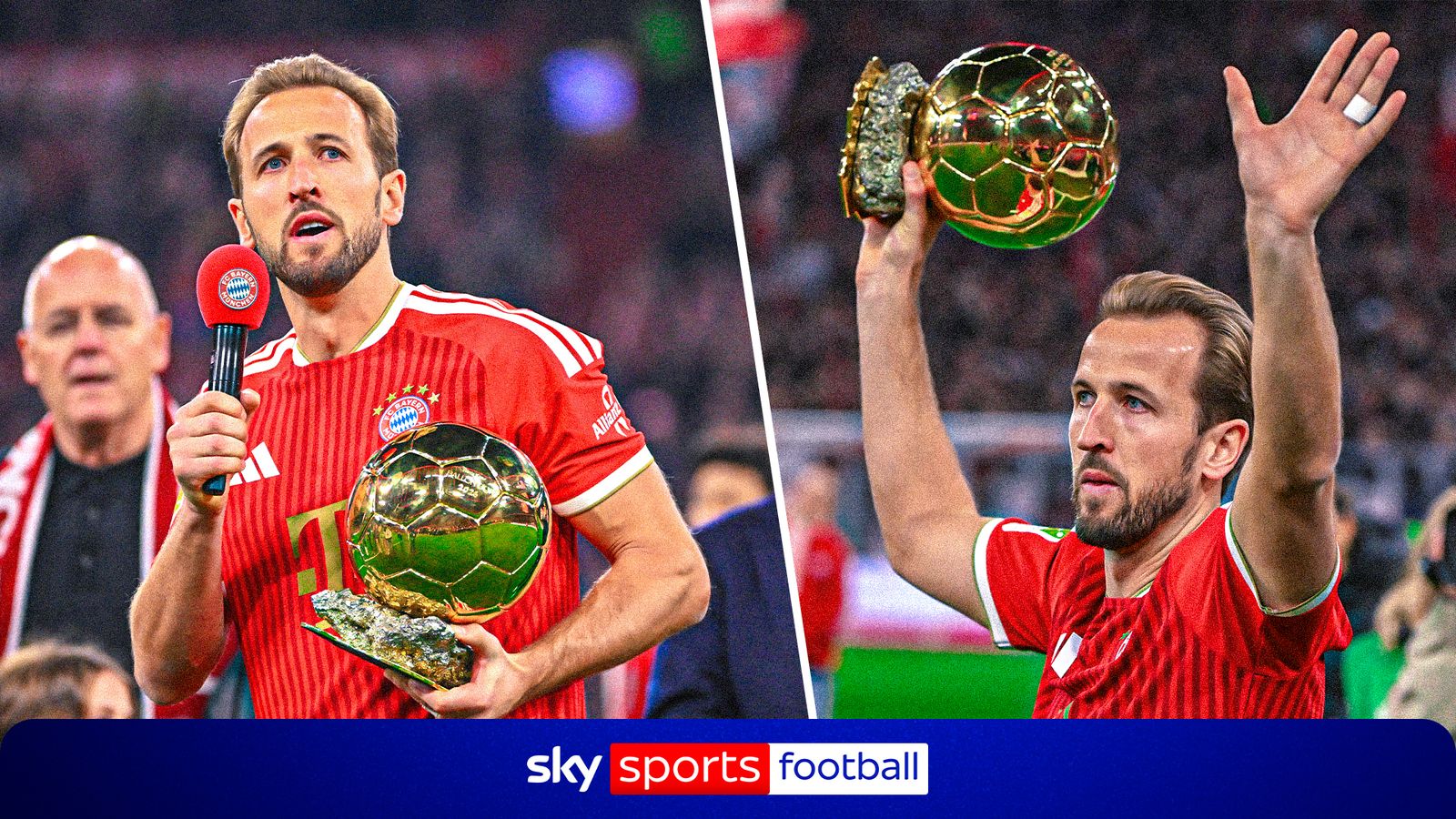 Kane presents Ballon d'Or trophy to Bayern fans at Allianz Arena