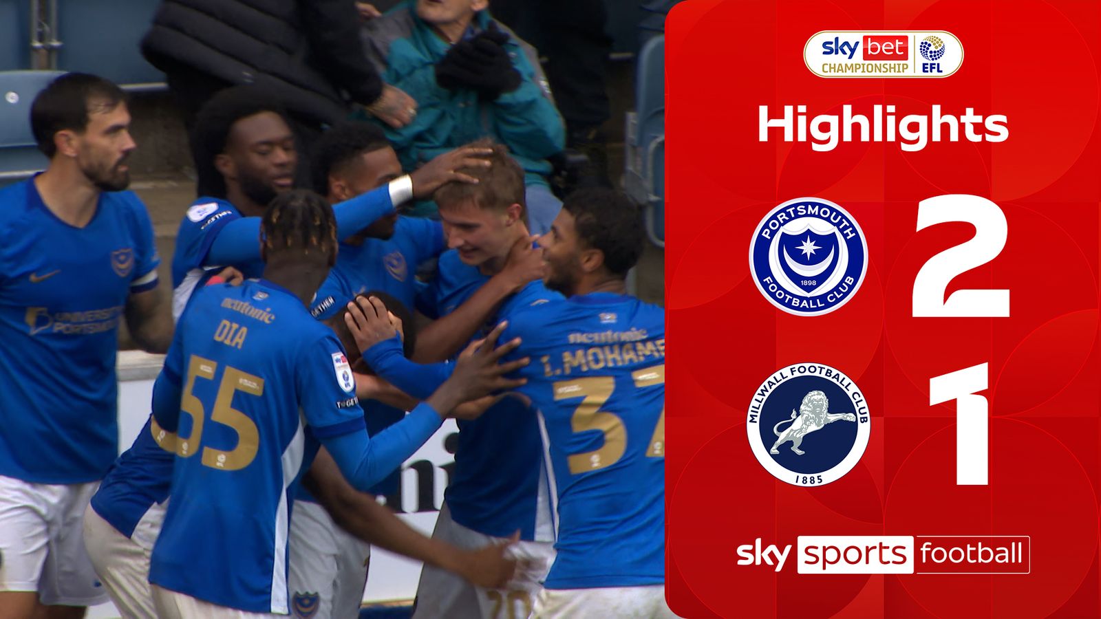 Portsmouth Secures 2-1 Victory Over Millwall in Championship Match