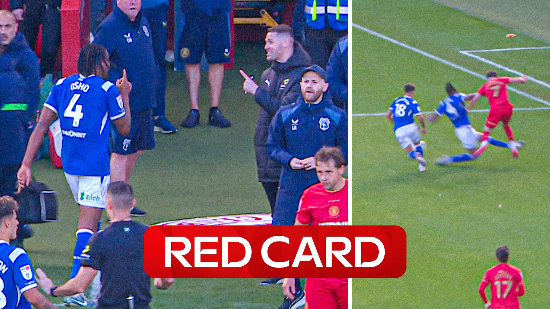 Straight red! – Osho given marching orders after late Lankshear challenge