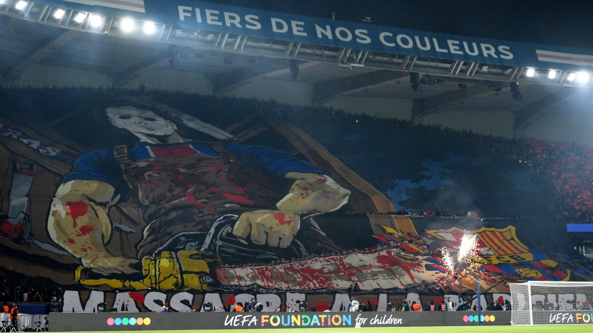 Barca complain to UEFA over 'chainsaw' PSG banner