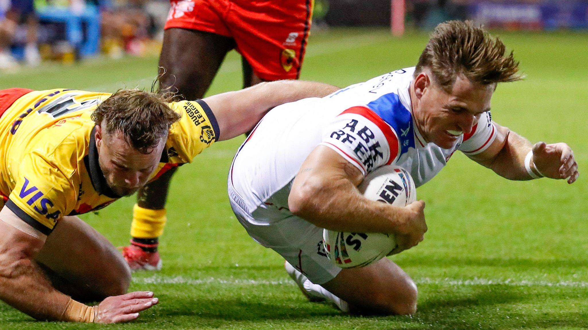 Image: AJ Brimson scored the second of England's six tries