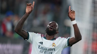 Real Madrid's Antonio Rudiger celebrates after scoring his side's fourth goal