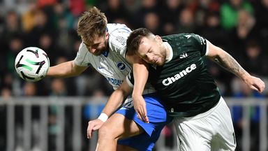 Brighton's Jack Hinshelwood (left) jumps for a header with Jablonec's Martin Cedidla at the Stadion Strelnice