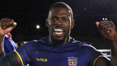 Newcastle Red Bulls' Christian Wade celebrates equalling Chris Ashton's top-flight try-scoring record
