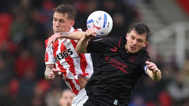Ethan Galbraith of Stoke City battles with Jason Knight of Bristol City