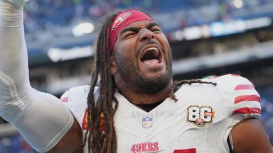 San Francisco 49ers middle linebacker Fred Warner reacts following an NFL football game against the Seattle Seahawks Sunday, Oct. 11, 2026, in Seattle. (AP Photo/Lindsey Wasson)