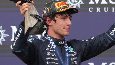 Kimi Antonelli on the podium after victory in Austin