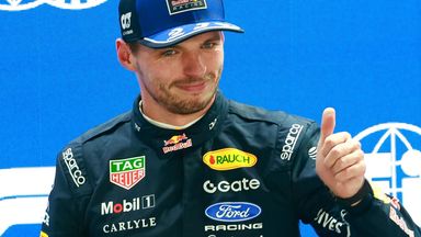 Max Verstappen celebrates pole for the Sprint in Singapore
