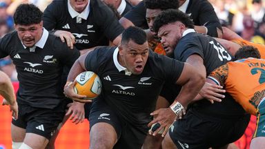 New Zealand's Samisoni Taukei'aho (centre) makes a run against Australia during their Bledisloe Cup victory