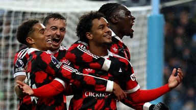 Oscar Bobb is mobbed by team-mates after scoring for Fulham