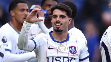 Pedro Neto celebrates after doubling Chelsea's lead at Everton