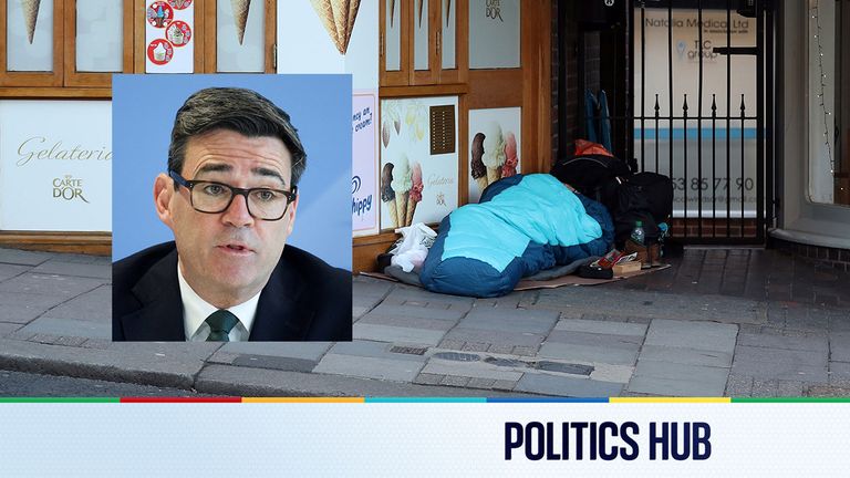 Andy Burnham and a rough sleeper. Pics: PA