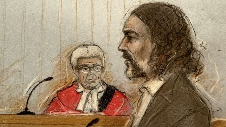 Judge Mr Justice Bennathan looking on as Russell Brand appears at Southwark Crown Court.
Pic: Elizabeth Cook/PA