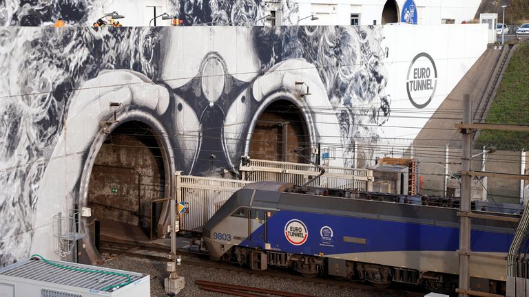 A Eurotunnel freight shuttle enters the Channel Tunnel in Coquelles, near Calais. File pic: Reuters