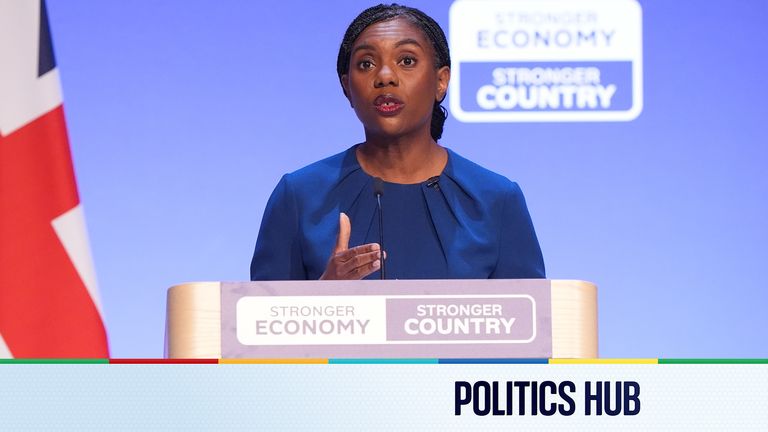 Conservative Party leader, Kemi Badenoch speaking during the Conservative Party conference at the International Convention Centre, Birmingha