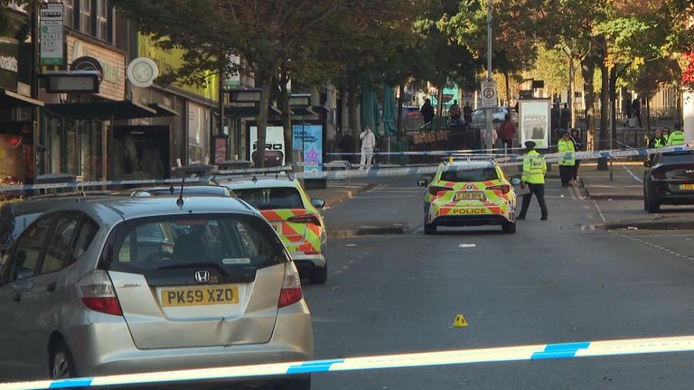 Police cordoned off the street where the officer was shot