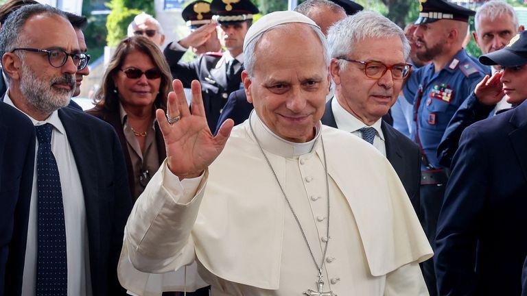 Pope Leo arriving at Gemelli Hospital earlier on Tuesday. Pic: Reuters