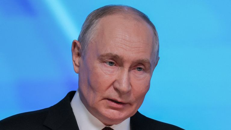 Russian President Vladimir Putin delivers a speech during a plenary session of the Valdai Discussion Club.
Pic: Reuters