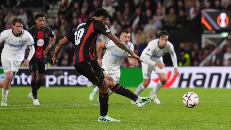 Alvaro Rodriguez scores from the penalty spot to make it 3-0 to Bournemouth against Sturm Graz