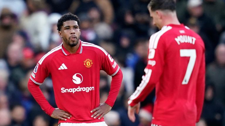 Manchester United's Andrey Santos and Mason Mount appear dejected during  the 3-0 defeat to Bournemouth (AP Photo/Dave Thompson)