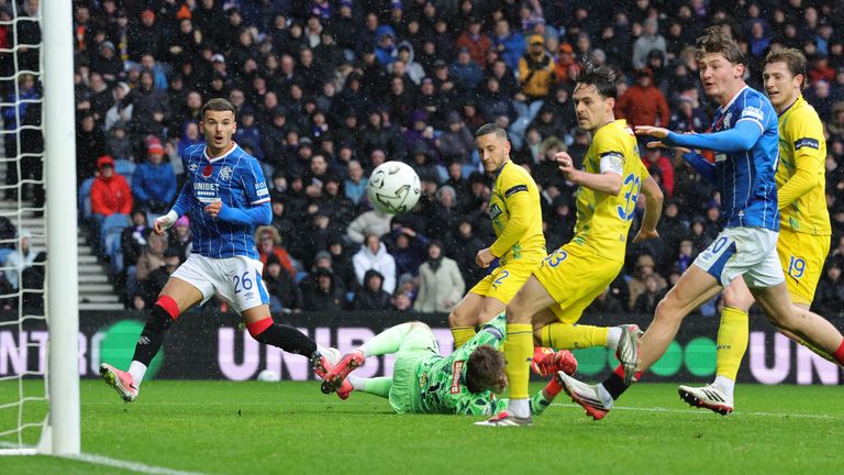 Rangers' Badredine Bouanani has an effort on goal 