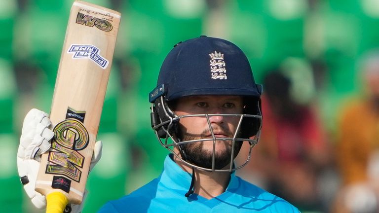 England's Ben Duckett celebrates his fifty during the tri-series one-day international cricket match between Sri Lanka and England