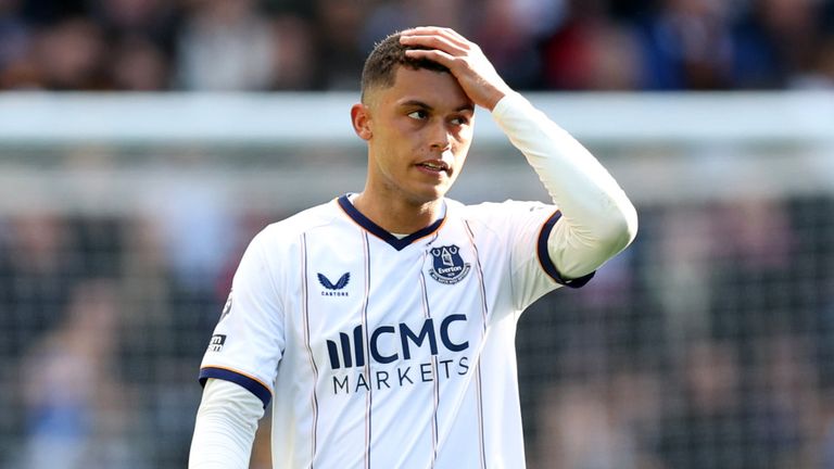 Brennan Johnson of Everton reacts after his goal was disallowed by VAR