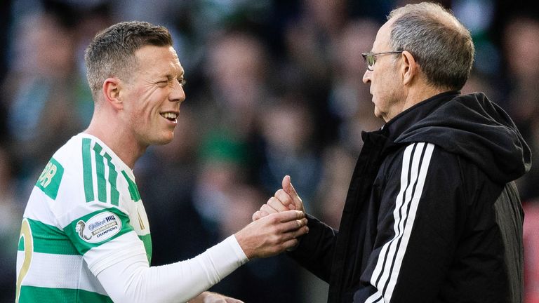 Celtic captain Callum McGregor (L) and manager Martin O'Neill 