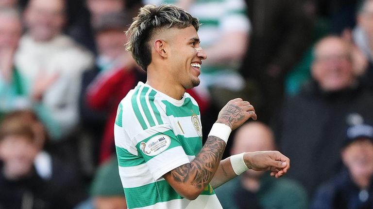 Camilo Duran celebrates after putting Celtic 6-1 up against Hearts