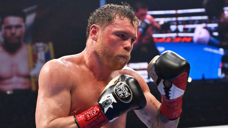Canelo Alvarez fights Terence Crawford during an undisputed super middleweight championship boxing match in Las Vegas, Saturday, Sept. 13, 2025. (AP Photo/David Becker)