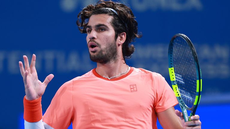 Carlos Alcaraz of Spain reacts during first round match of Kinoshita Group Japan Open Tennis Championships 2026 against Alex Michelsen of Un