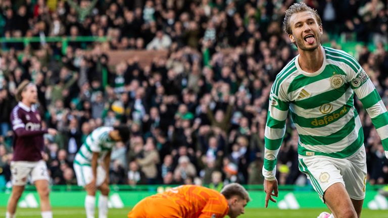 Benjamin Nygren scored two in Celtic's win against Hearts