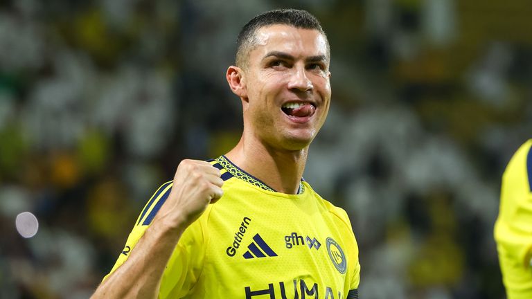 Cristiano Ronaldo celebrates scoring for Al Nassr
