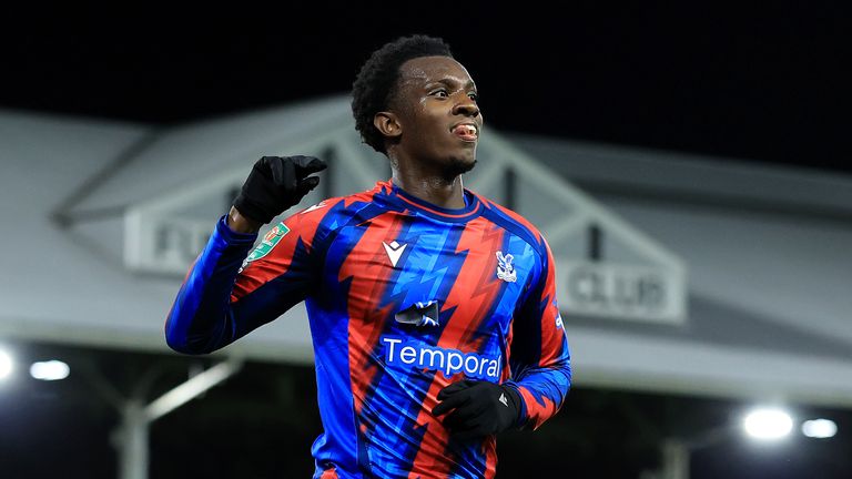 Eddie Nketiah celebrates scoring for Crystal Palace