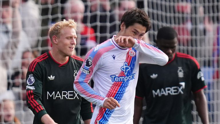 Crystal Palace's Daichi Kamada celebrates scoring the equaliser