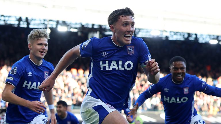Dara O'Shea celebrates scoring a late winner for Ipswich