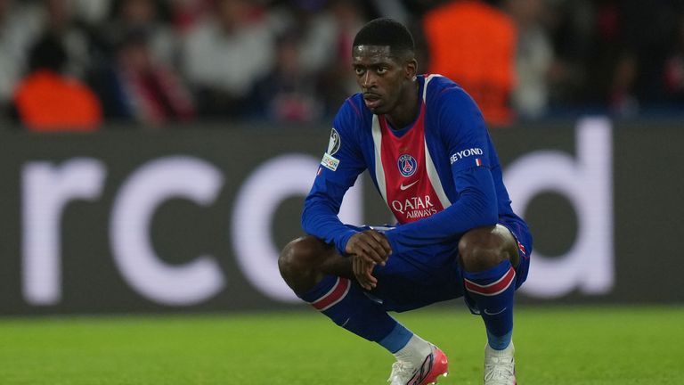PSG's Ousmane Dembele during the Champions League opening phase soccer match between PSG and Slovan Bratislava in Paris, Wednesday, Sept. 9, 2026. (AP Photo/Thibault Camus)