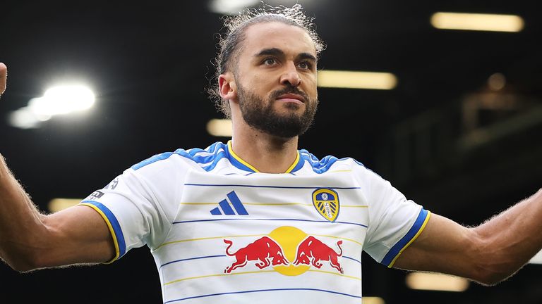 Dominic Calvert-Lewin celebrates after equalising for Leeds against Manchester United