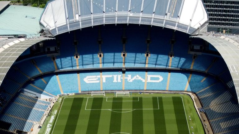 An aerial view over the Etihad Stadium in Manchester
