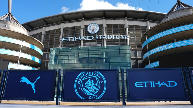 A general view outside the Etihad Stadium in Manchester