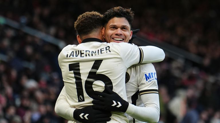 Bournemouth's Evanilson (right) celebrates scoring their third goal with team-mate Marcus Tavernier