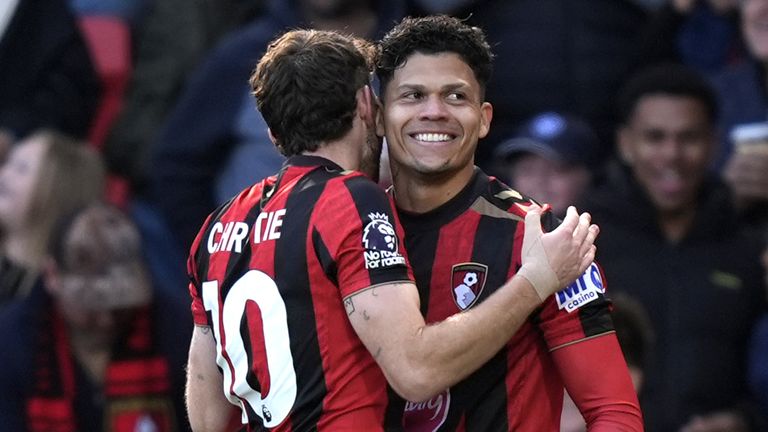 Evanilson is congratulated after doubling Bournemouth's lead against Sunderland