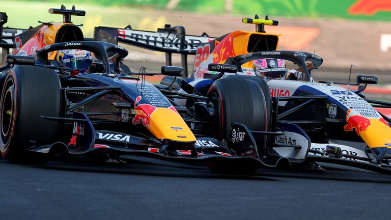 Red Bull driver Max Verstappen and Racing Bulls driver Liam Lawson collided in second practice in Mexico (AP Photo/Moises Castillo)